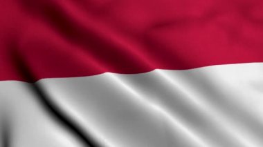 Monaco bayrağı. Monako 'nun Saten kumaş desenli bayrağını sallıyor. Monako 4K Video Prensliğinin Gerçek Doku Bayrağı