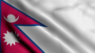 Nepal Bayrağı. Nepal 3 boyutlu illüstrasyonun kumaş desenli bayrağını sallıyor. Nepal 4K Federal Demokratik Cumhuriyeti 'nin Gerçek Doku Bayrağı