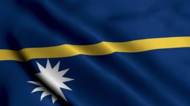 Nauru Bayrağı. Nauru 'nun Saten kumaş desenli bayrağını sallıyor. Nauru Cumhuriyeti 'nin Gerçek Doku Bayrağı 4K Video