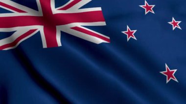 Yeni Zelanda Bayrağı. Yeni Zelanda 'nın Saten kumaş desenli bayrağını sallıyor. Yeni Zelanda 4K Videosunun Gerçek Doku Bayrağı