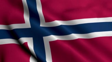 Norveç Bayrağı. Norveç 'in Saten kumaş desenli bayrağını sallıyor. Norveç Krallığının Gerçek Doku Bayrağı 4K Videosu