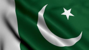 Pakistan Bayrağı. Pakistan 'ın Saten kumaş desenli bayrağını sallıyor. Pakistan İslam Cumhuriyeti 'nin Gerçek Doku Bayrağı 4K Video