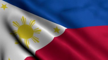 Filipinler Bayrağı. Filipinler 'in Saten kumaş desenli bayrağını sallıyor. Filipinler Cumhuriyeti 'nin Gerçek Doku Bayrağı 4K Video