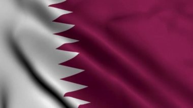 Katar Bayrağı. Katar 'ın Saten kumaş desenli bayrağını sallıyor. Katar 4K Videosunun Gerçek Doku Bayrağı