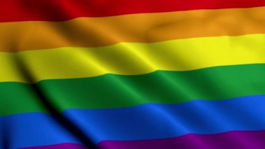 Gökkuşağı LGBT Bayrağı. Gökkuşağı LGBT 3D illüstrasyonunun kumaş desenli bayrağı sallanıyor. Gökkuşağı LGBT 4K Videosunun Gerçek Doku Bayrağı