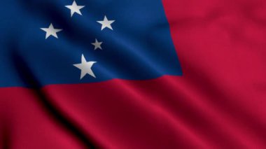 Samoa bayrağı. Samoa 'nın Saten kumaş desenli bayrağını sallıyor. Samoa Bağımsız Devleti 4K Videosunun Gerçek Doku Bayrağı
