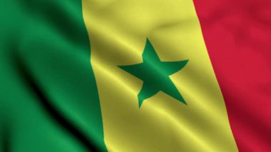 Senegal Bayrağı. Senegal 'in saten kumaş desenli bayrağını sallıyor. Senegal Cumhuriyetinin Gerçek Doku Bayrağı 4K Videosu