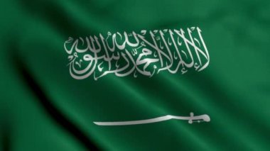 Suudi Arabistan Bayrağı. Suudi Arabistan 'ın Saten kumaş desenli bayrağını sallıyor. Suudi Arabistan Krallığının Gerçek Doku Bayrağı 4K Video