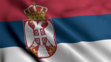 Sırbistan Bayrağı. Sırbistan 'ın Saten kumaş desenli bayrağını sallayan 3D illüstrasyon. Sırbistan Cumhuriyeti 'nin Gerçek Doku Bayrağı 4K Video