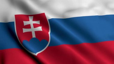 Slovakya Bayrağı. Slovakya 'nın Saten kumaş desenli bayrağını sallıyor. Slovakya Cumhuriyeti 4K Videosunun Gerçek Doku Bayrağı