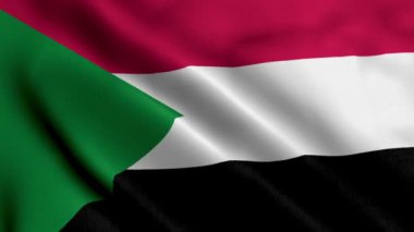 Sudan Bayrağı. Sudan 'ın Saten kumaş desenli bayrağını sallıyor. Sudan Cumhuriyeti 'nin Gerçek Doku Bayrağı 4K Videosu