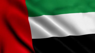Birleşik Arap Emirlikleri Bayrağı. Birleşik Arap Emirlikleri 'nin Saten kumaş desenli bayrağını sallıyor. Birleşik Arap Emirlikleri 4K Videosunun Gerçek Doku Bayrağı