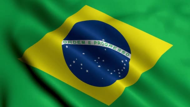 Brazilská Vlajka Vlnění Tkaniny Satén Textura Brazílie Ilustrace Skutečná Textura — Stock video