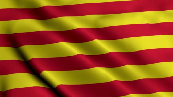 Katalánská Vlajka Vlnění Tkaniny Satén Textura Vlajky Katalánsko Ilustrace Real — Stock video