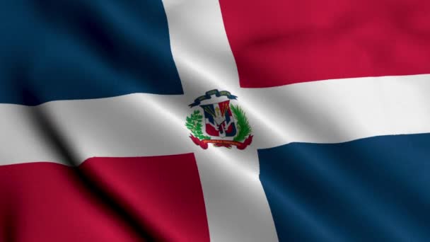 ドミニカ共和国旗 ドミニカ共和国の国旗の織物サテンテクスチャ3Dイラスト ドミニカ共和国の本当のテクスチャの旗 ビデオ — ストック動画