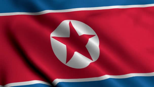 Nordkoreas Flagga Vifta Tyg Satin Textur Flaggan Nordkorea Illustration Real — Stockvideo