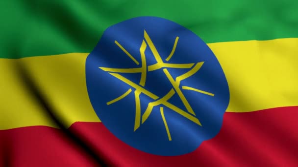 Σημαία Αιθιοπίας Υφασμάτινο Σατέν Ύφασμα Υφή Της Σημαίας Της Αιθιοπίας — Αρχείο Βίντεο