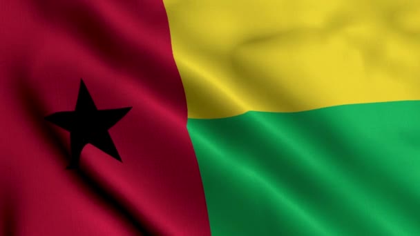 111 几内亚比绍国旗 几内亚比绍波纹织物绸缎纹理旗3D插图 几内亚比绍共和国真实纹理旗4K视频 — 图库视频影像