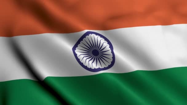 印度国旗 波动的面料缎子纹理旗的印度3D插图 印度共和国真实纹理标志4K视频 — 图库视频影像
