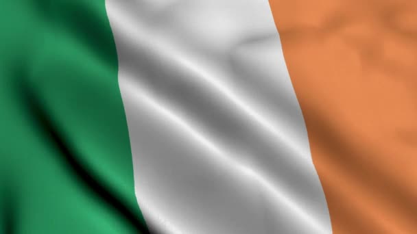 Bandera Irlanda Tela Ondulada Satén Textura Bandera Irlanda Ilustración Bandera — Vídeo de stock