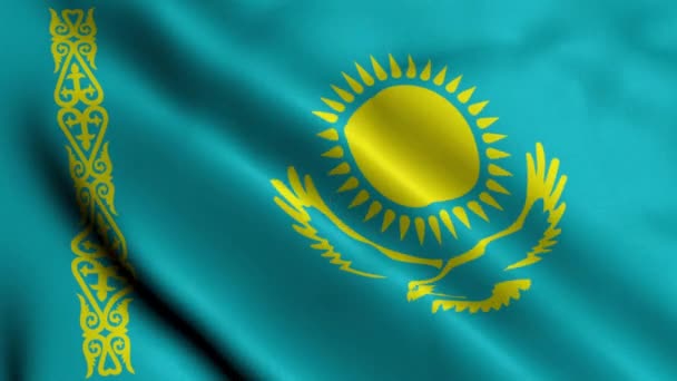 Kazahsztán Zászló Integető Szövet Szatén Textúra Zászló Kazahsztán Illusztráció Valódi — Stock videók