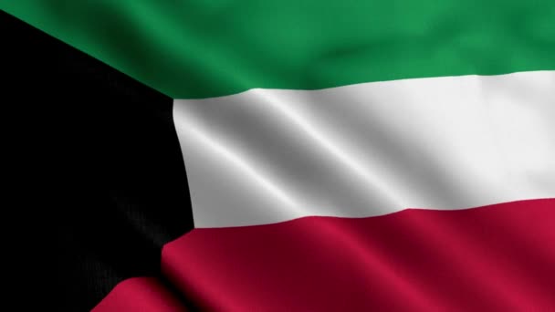 Kuwait Flaggan Vifta Tyg Satin Textur Flagga Kuwait Illustration Real — Stockvideo