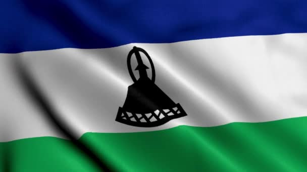 Lesotho Flagge Waving Fabric Satin Texture Flagge Von Lesotho Illustration — Stockvideo