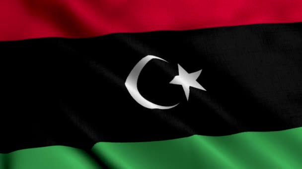 Libyjská Vlajka Vlnění Tkaniny Satén Textura Vlajka Libye Ilustrace Skutečná — Stock video