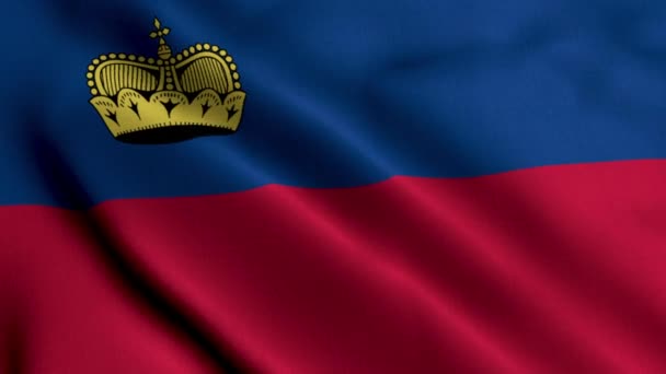 Lichtenštejnská Vlajka Vlnění Tkaniny Satén Textura Vlajka Lichtenštejnské Ilustrace Real — Stock video