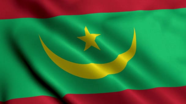 Mauretaniens Flagga Viftande Tyg Satin Textur Flagga Mauretanien Illustration Real — Stockvideo
