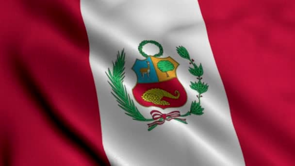 Perus Flagga Viftande Tyg Satin Textur Flagga Peru Illustration Real — Stockvideo