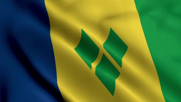 São Vicente Granadinas Bandeira Acenando Tecido Satin Texture Bandeira São — Vídeo de Stock