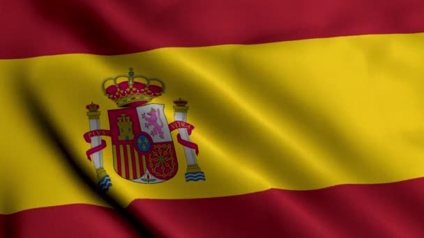 Spaniens Flagga Viftande Tyg Satin Textur Flagga Spanien Illustration Real — Stockvideo