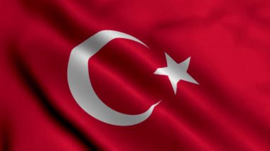 Hindi Bayrağı. Türkiye 'nin Saten kumaş desenli bayrağını sallıyor. 3D illüstrasyon. Türkiye Cumhuriyeti 'nin Gerçek Doku Bayrağı 4K Videosu