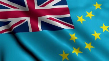 Tuvalu Bayrağı. Tuvalu 3D illüstrasyon kumaş dokusu bayrağı sallıyor. Tuvalu 4K Videosunun Gerçek Doku Bayrağı