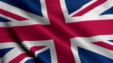 Birleşik Krallık Bayrağı. Birleşik Krallık 'ın Saten kumaş dokusu bayrağını sallıyor. Büyük Britanya ve Kuzey İrlanda Birleşik Krallığının Gerçek Doku Bayrağı 4K Video