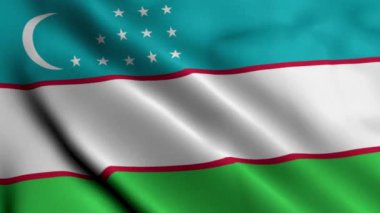 Özbekistan Bayrağı. Özbekistan 'ın saten kumaş desenli bayrağını sallıyor. Özbekistan Cumhuriyeti 'nin Gerçek Doku Bayrağı 4K Video