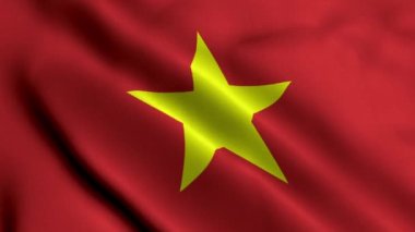 Vietnam Bayrağı. Vietnam 'ın Saten kumaş desenli bayrağını sallıyor. 3 boyutlu illüstrasyon. Vietnam Sosyalist Cumhuriyeti 'nin Gerçek Doku Bayrağı 4K Videosu