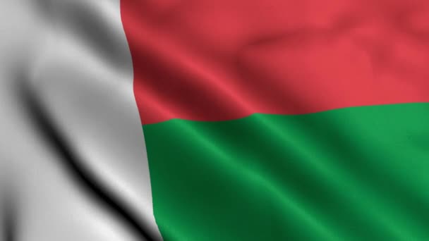 Madagaskar Flagga Viftande Tyg Satin Textur Flagga Madagaskar Illustration Republiken — Stockvideo