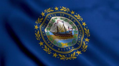 New Hampshire Eyalet Bayrağı. New Hampshire 'ın Saten kumaş desenli ulusal bayrağını sallıyor. Amerika Birleşik Devletleri 'nde New Hampshire Eyaleti' nin Gerçek Doku Bayrağı. ABD. Yüksek Ayrıntılı Bayrak Canlandırması