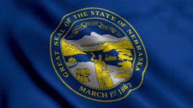 Nebraska Eyalet Bayrağı. Kumaş kumaş dokusu Nebraska 'nın ulusal bayrağını sallıyor. Amerika Birleşik Devletleri 'nde Nebraska Eyaleti' nin Gerçek Doku Bayrağı. ABD. Yüksek Ayrıntılı Bayrak Canlandırması