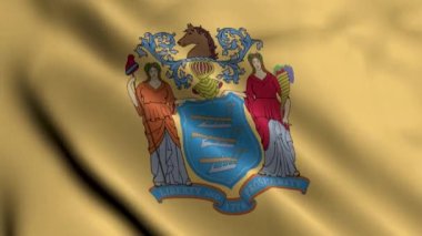 New Jersey Eyalet Bayrağı. Kumaş kumaş dokusu Ulusal Bayrak sallama New Jersey 3D Illustration. Amerika Birleşik Devletleri 'nde New Jersey Eyaleti' nin Gerçek Doku Bayrağı. ABD. Yüksek Ayrıntılı Bayrak Canlandırması