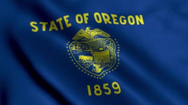 Oregon Eyalet Bayrağı. Oregon 'un Saten kumaş desenli ulusal bayrağını sallıyor. Amerika Birleşik Devletleri 'nde Oregon Eyaleti' nin Gerçek Doku Bayrağı. ABD. Yüksek Ayrıntılı Bayrak Canlandırması