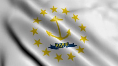 Rhode Island Eyalet Bayrağı. Rhode Island 'ın Saten kumaş desenli ulusal bayrağını sallıyor. Amerika Birleşik Devletleri 'ndeki Rhode Island Eyaleti' nin Gerçek Doku Bayrağı. ABD. Yüksek Ayrıntılı Bayrak Canlandırması
