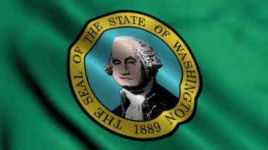 Washington Eyalet Bayrağı. Washington 'un Saten kumaş desenli ulusal bayrağını sallıyor. Amerika Birleşik Devletleri 'nde Washington Eyaleti' nin Gerçek Doku Bayrağı. ABD. Yüksek Ayrıntılı Bayrak Canlandırması
