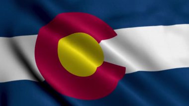 Colorado Eyalet Bayrağı. Colorado 'nun Saten kumaş desenli ulusal bayrağını sallıyor. 3 boyutlu resim. Amerika Birleşik Devletleri 'nde Colorado Eyaleti' nin Gerçek Doku Bayrağı. ABD. Yüksek Ayrıntılı Bayrak Canlandırması