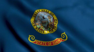 Idaho Eyalet Bayrağı. Kumaş kumaş desenli Idaho 'nun ulusal bayrağını sallıyor. Amerika Birleşik Devletleri 'ndeki Idaho Eyaleti' nin Gerçek Doku Bayrağı. ABD. Yüksek Ayrıntılı Bayrak Canlandırması