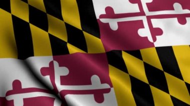 Maryland Eyalet Bayrağı. Maryland 'in Saten Kumaş Dokusu Ulusal Bayrağı 3D Görüntü. Amerika Birleşik Devletleri 'nde Maryland Eyaleti' nin Gerçek Doku Bayrağı. ABD. Yüksek Ayrıntılı Bayrak Canlandırması
