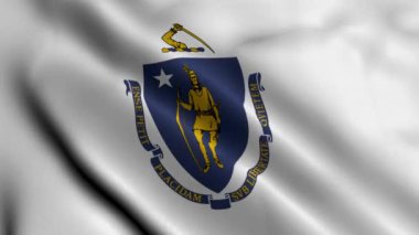 Massachusetts Eyalet Bayrağı. Massachusetts 'in Saten kumaş desenli ulusal bayrağını sallıyor. Amerika Birleşik Devletleri 'ndeki Massachusetts Eyaleti' nin Gerçek Doku Bayrağı. ABD. Yüksek Ayrıntılı Bayrak Canlandırması