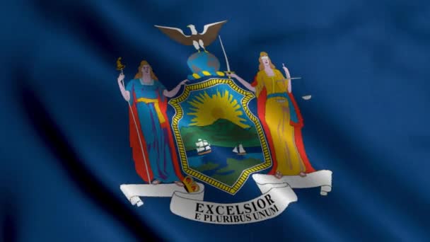 Bandera Del Estado Nueva York Waving Fabric Satin Texture Bandera — Vídeo de stock